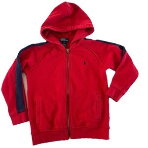 Vtg POLO RALPH LAUREN BOYS RED / BLUE ZIP UP SWEATSHIRT HOODIE SIZE 7